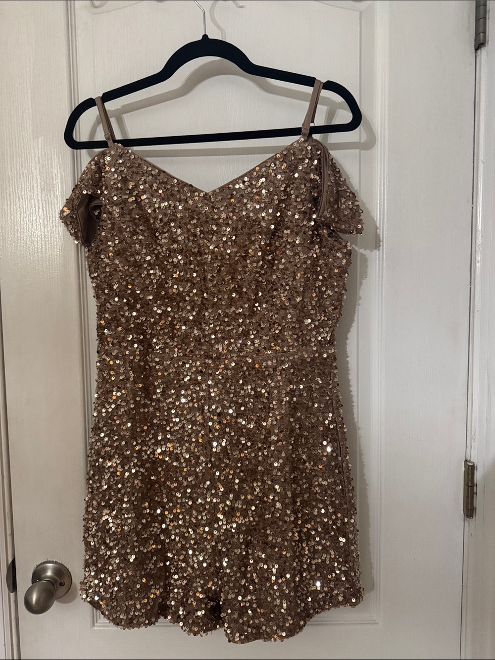 Gold Sequin Off-Shoulder Party Dress
